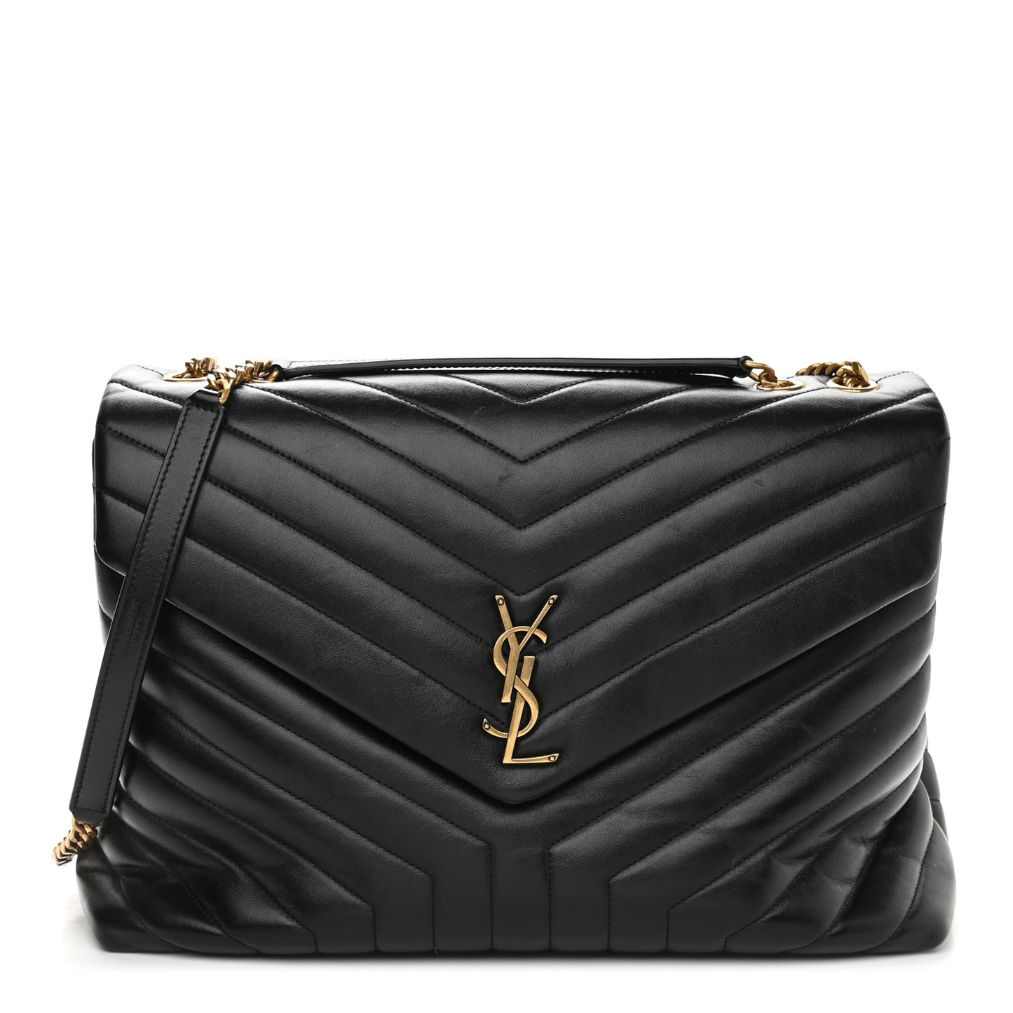 Calfskin Y Quilted Monogram Large Loulou Chain Satchel Black