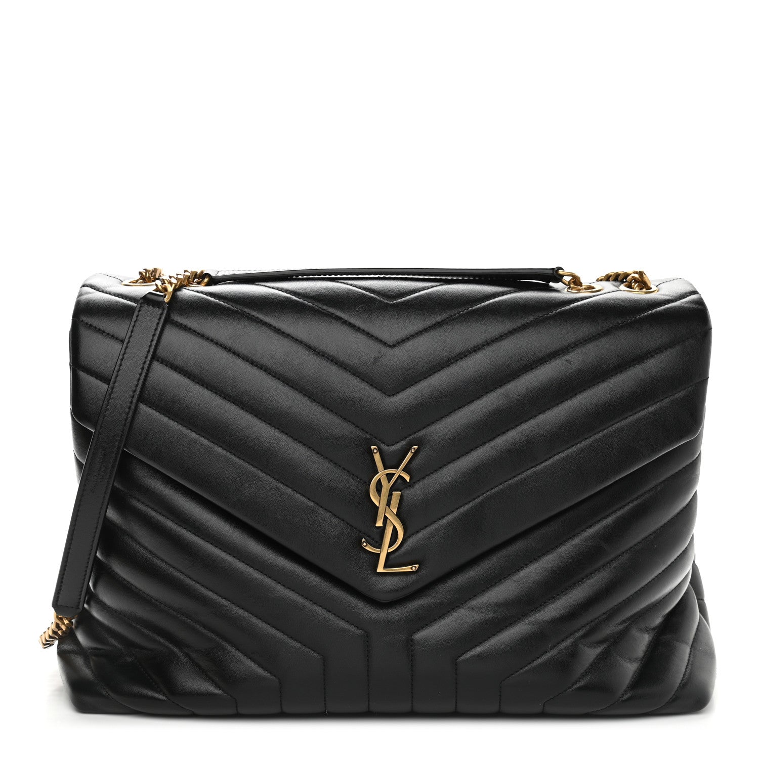 Saint Laurent Calfskin Y Quilted Monogram Large Loulou Chain Satchel Black 1 of 11