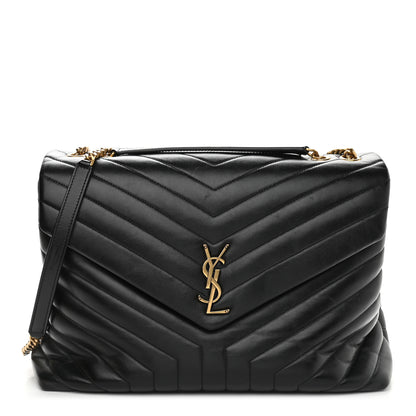 Saint Laurent Calfskin Y Quilted Monogram Large Loulou Chain Satchel Black 1 of 11
