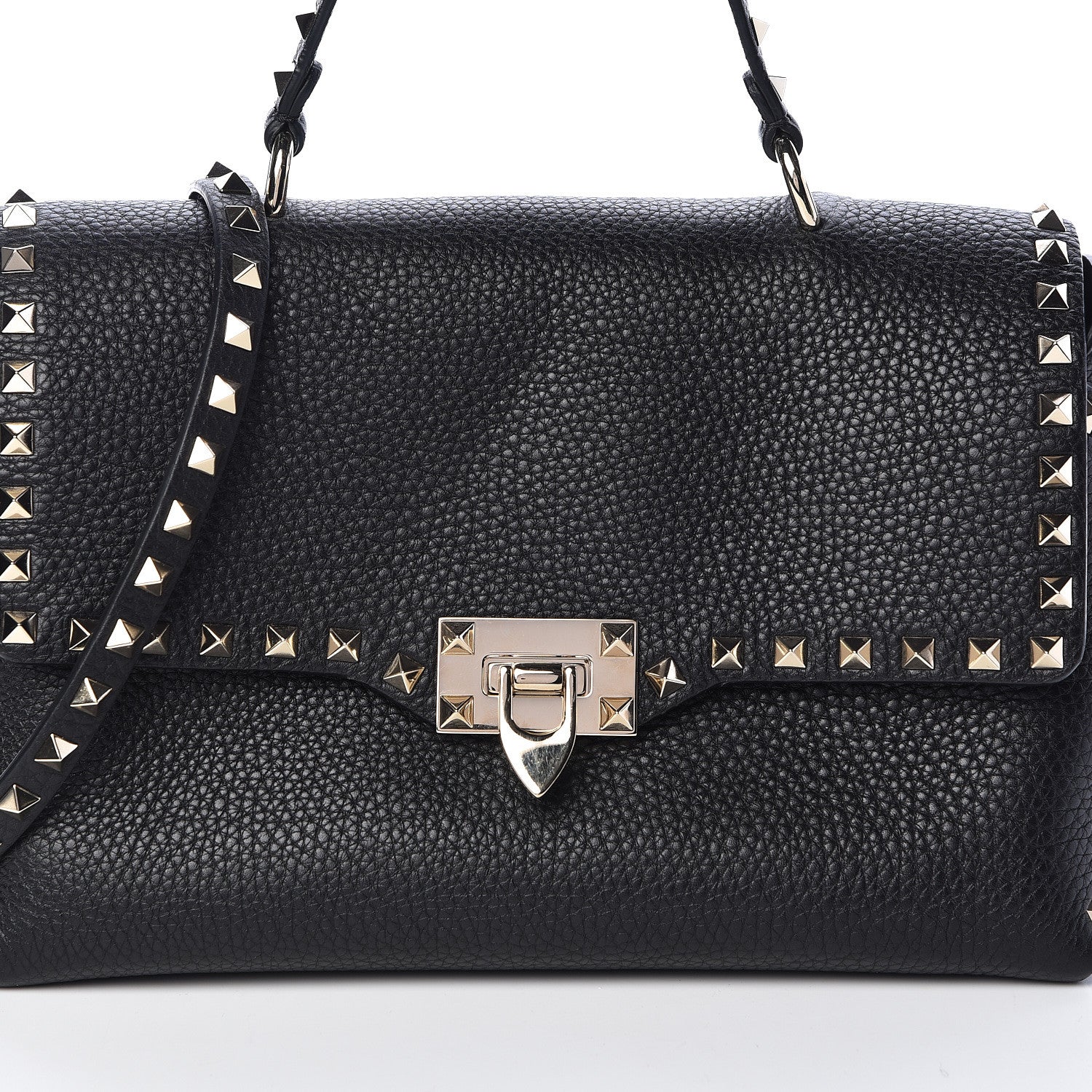 Valentino Garavani Pebbled Calfskin Rockstud Single Handle Flap Bag Black 7 of 9