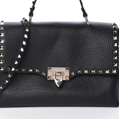 Valentino Garavani Pebbled Calfskin Rockstud Single Handle Flap Bag Black 7 of 9