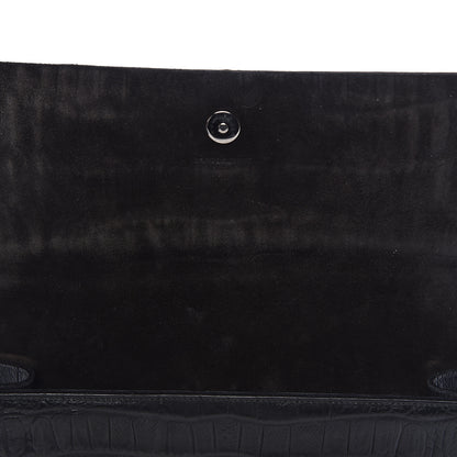 Saint Laurent Calfskin Crocodile Embossed Classic Monogram Tassel Clutch Black 7 of 13