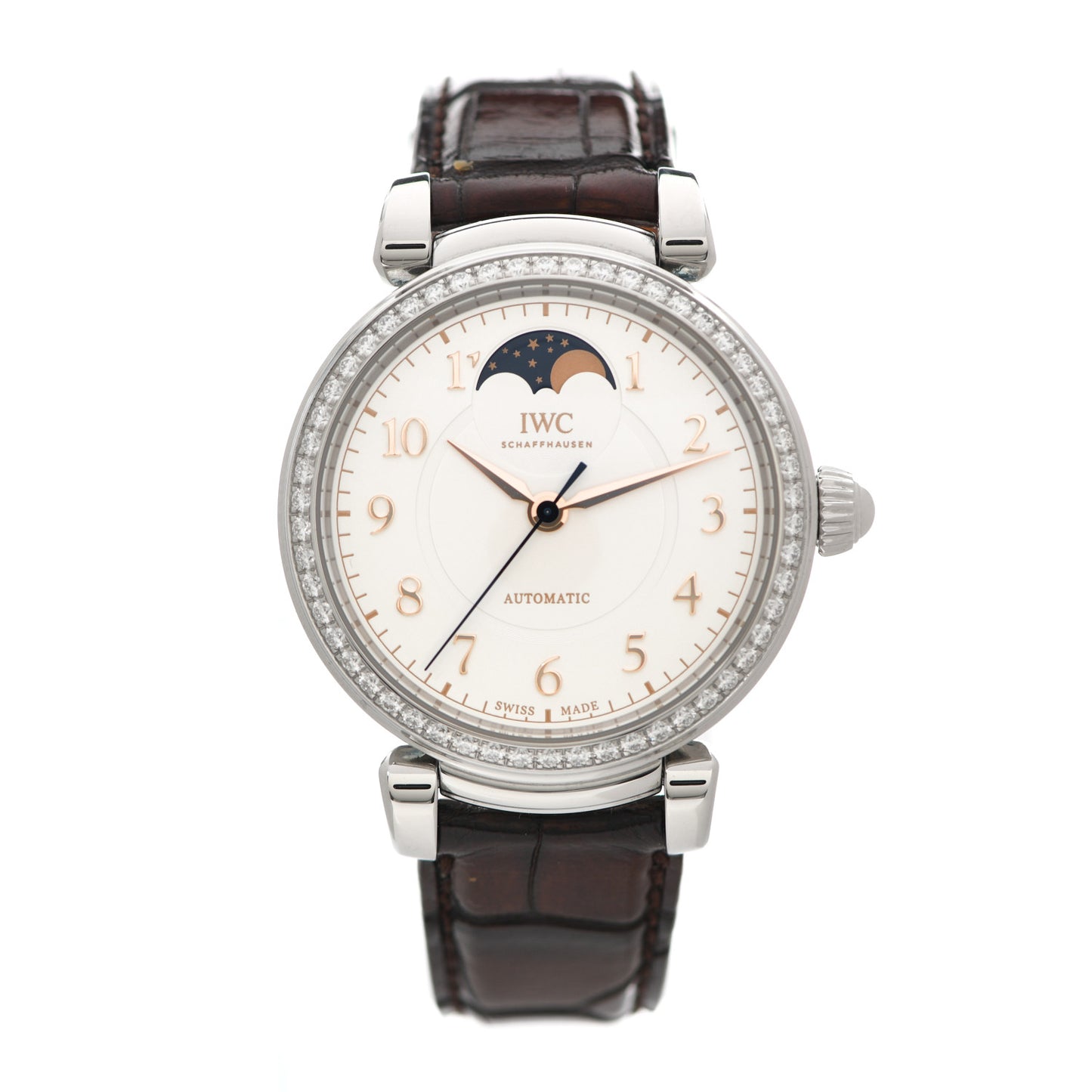 Stainless Steel Alligator Diamond Bezel 36mm Da Vinci Moon Phase Automatic Watch IW459307