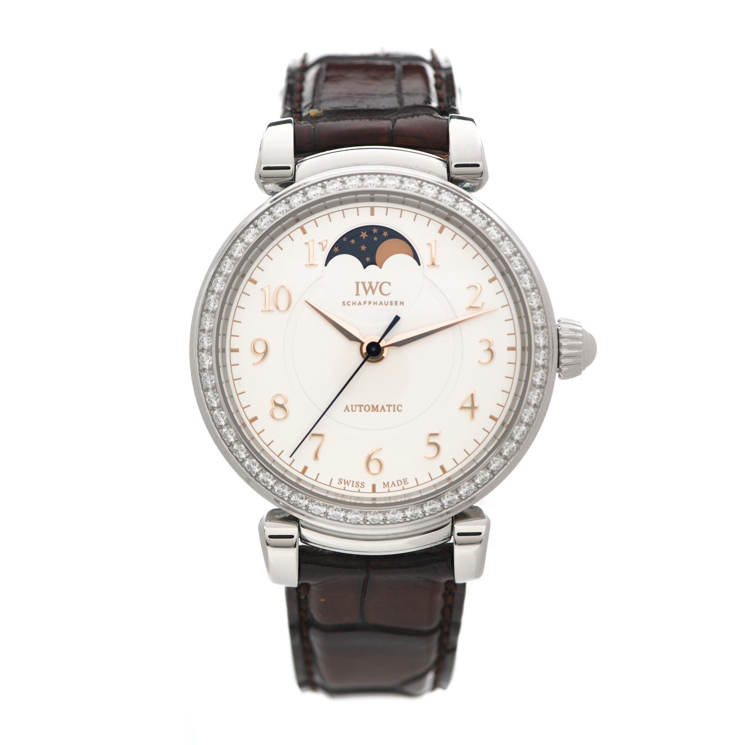 IWC Stainless Steel Alligator Diamond Bezel 36mm Da Vinci Moon Phase Automatic Watch IW459307 1 of 4