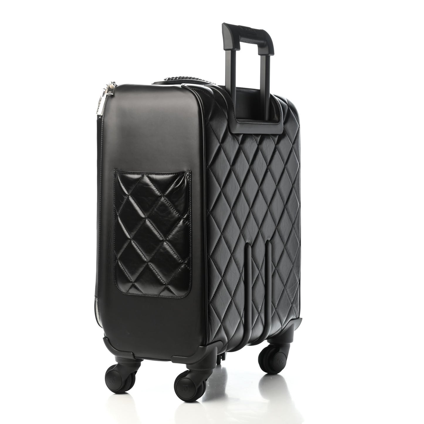 Calfskin Quilted Coco Case Trolley Rolling Luggage Black