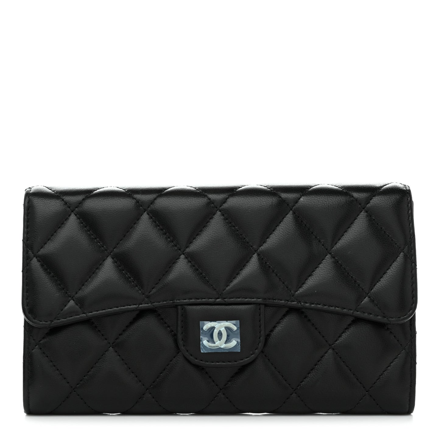 Lambskin Quilted Large Flap Wallet Black