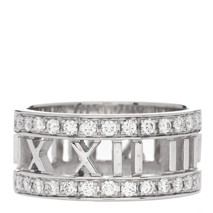 Tiffany 18K White Gold Diamond Wide Atlas Open Ring 54 6.75 1 of 4