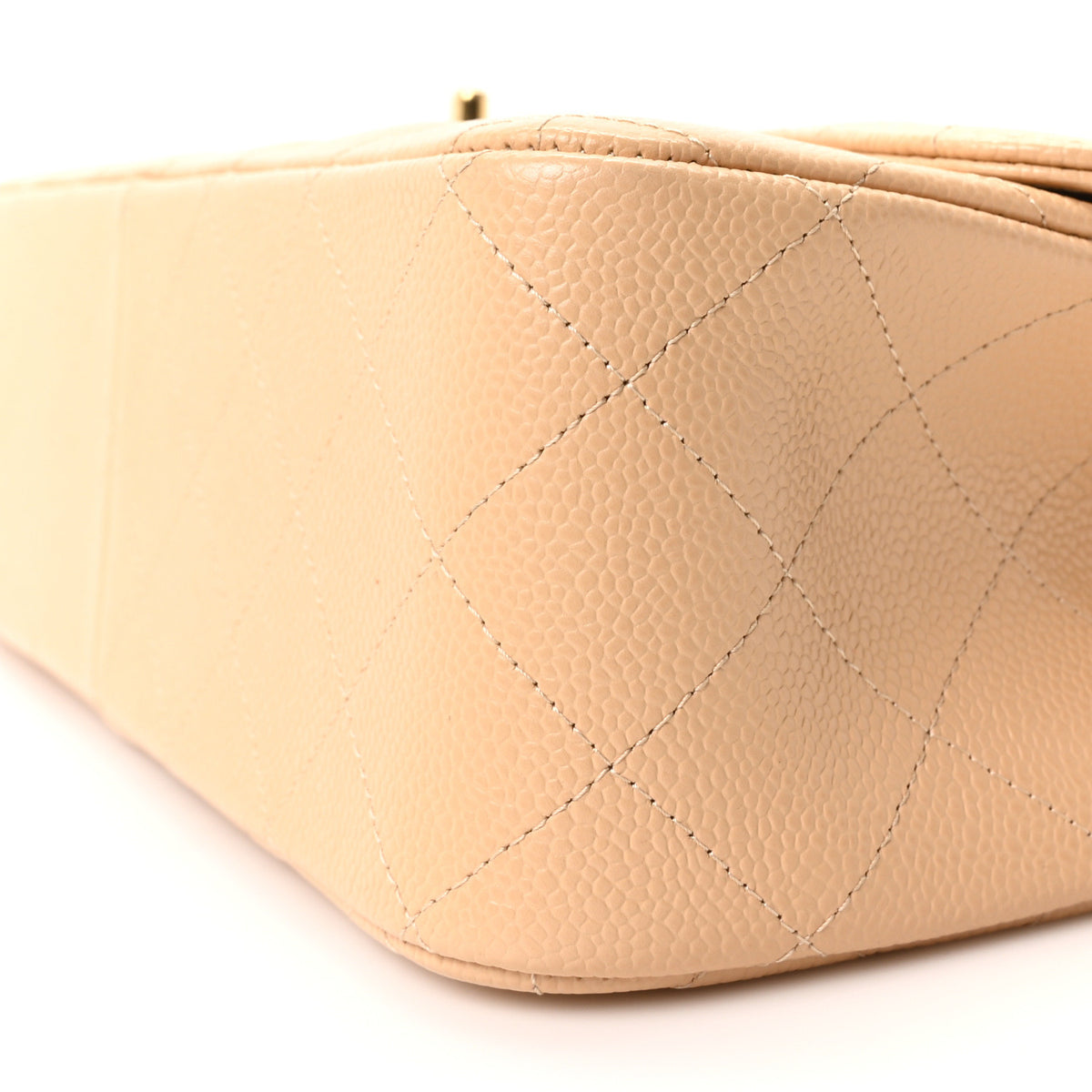 Caviar Quilted Jumbo Double Flap Beige
