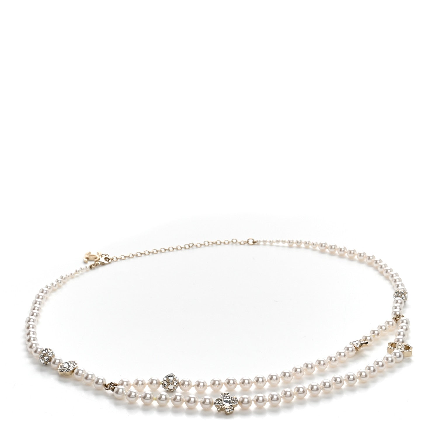 Chanel Pearl Crystal CC Star Belt 75 Gold Pearly White 1 of 4