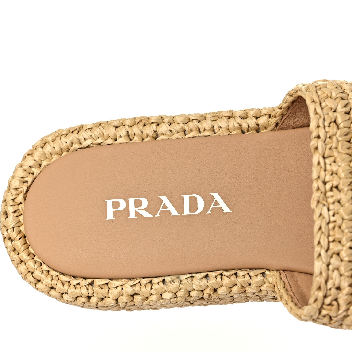 Prada Raffia Metal Triangle Logo Woven Flatform 35mm Slide Sandals 38 Naturale 7 of 8