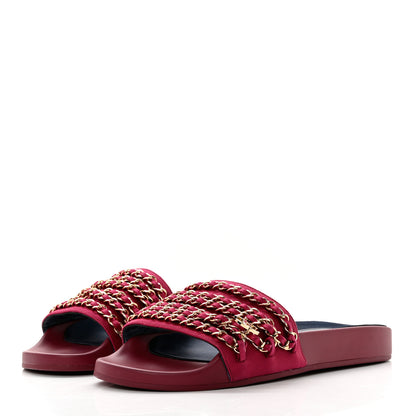 Chanel Satin Chain Flat Sandals 39 Dark Fuchsia 3 of 10