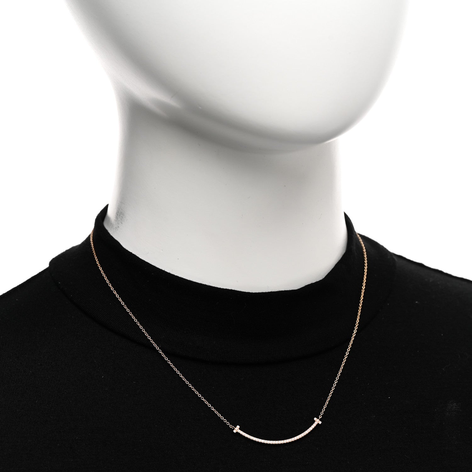 Tiffany 18K Rose Gold Diamond Small T Smile Pendant Necklace 2 of 4