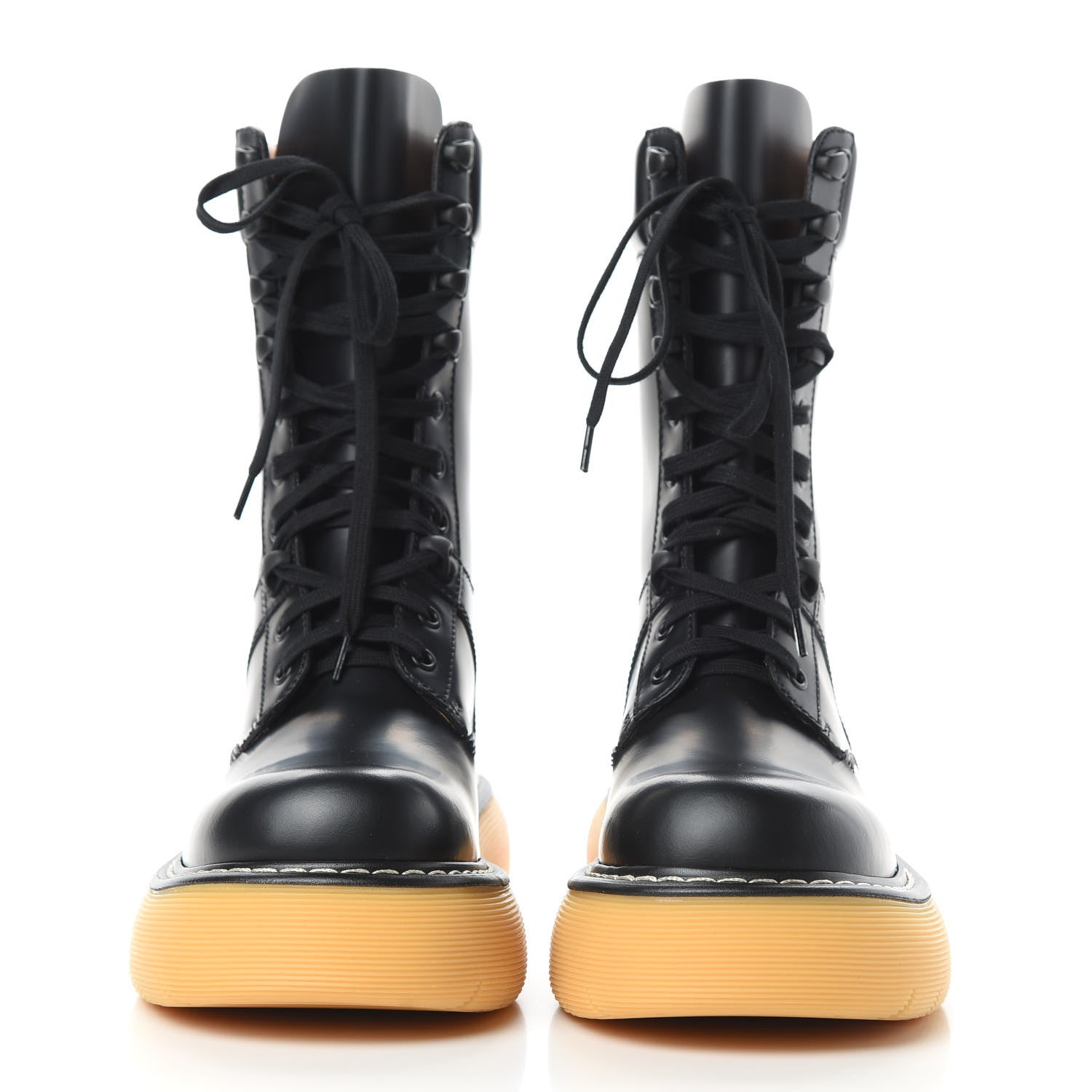 Bottega Veneta Calfskin The Swell Lace Up Boots 38 Black Natural Rubber 2 of 10