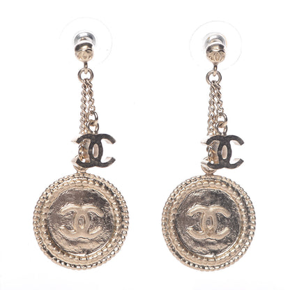 Chanel Medallion Clover CC Drop Earrings Light Gold 1 of 7