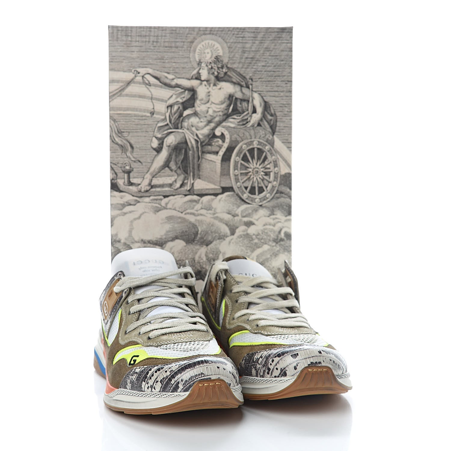 Gucci Suede Calfskin Tejus Printed Womens Ultrapace Sneakers 39.5 Natural Ardesia Neon Yellow 10 of 10