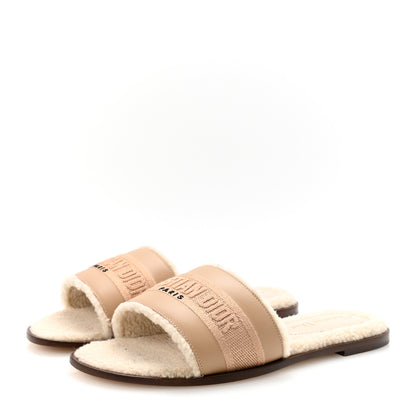 Christian Dior Suede Goatskin Shearling Embroidered Dway Slide Sandals 38 Cookie 4 of 9