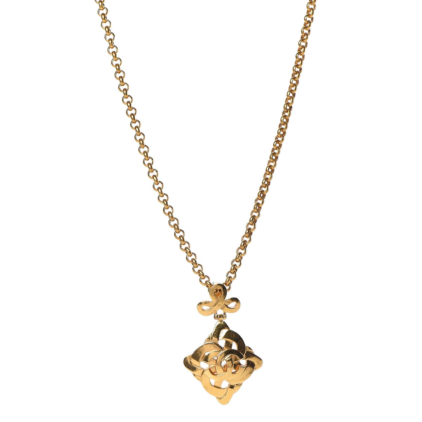 CC Chain Pendant Long Necklace Gold
