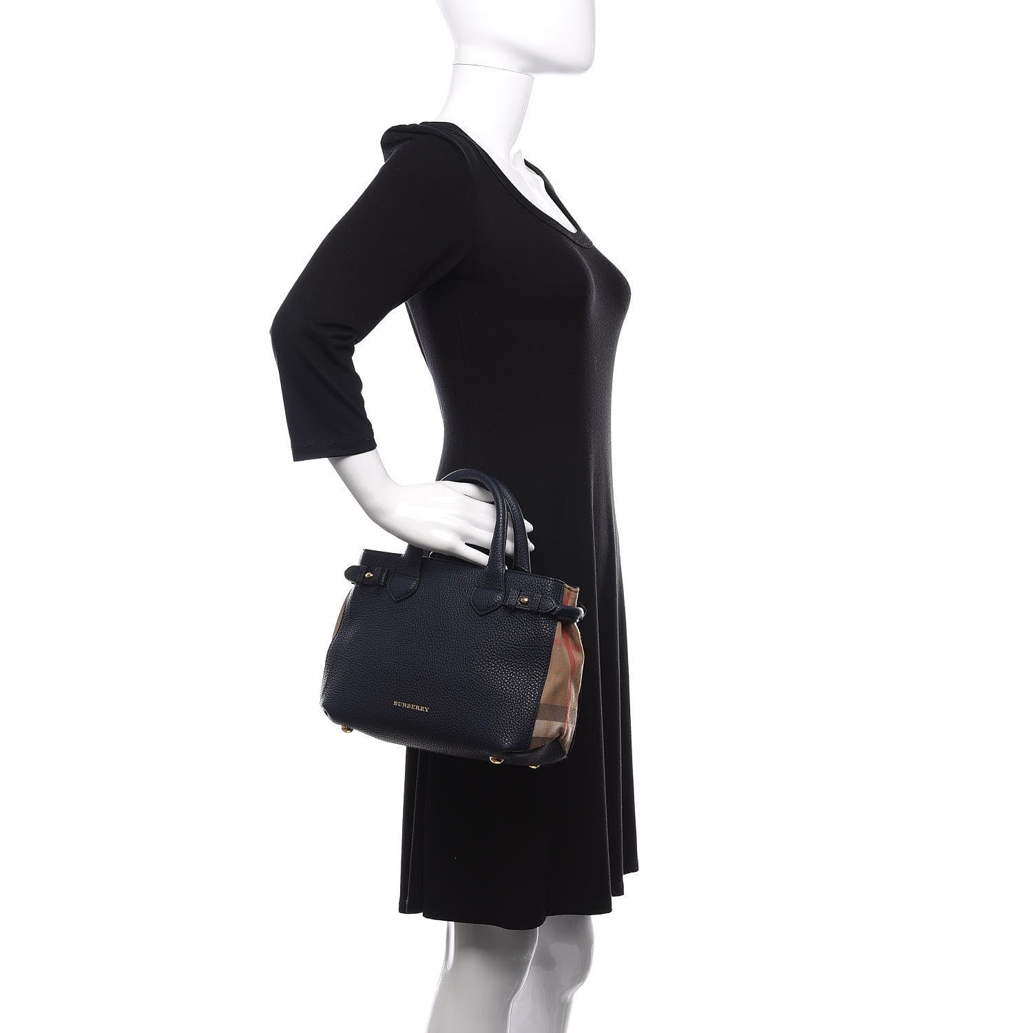 Burberry Grainy Calfskin House Check Small Banner Tote Midnight Blue 3 of 11