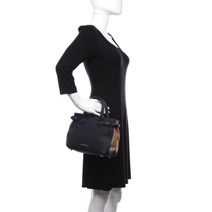 Burberry Grainy Calfskin House Check Small Banner Tote Midnight Blue 3 of 11