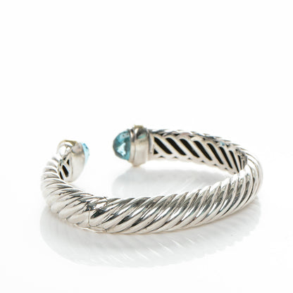 David Yurman Sterling Silver 18K Yellow Gold Blue Topaz Waverly Bracelet 4 of 6