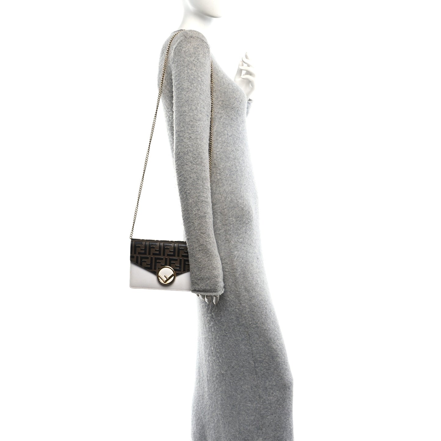 Vitello Cruise F is Fendi Bi-Color FF 1974 Embossed Medium Envelope Wallet On Chain Maya Black White