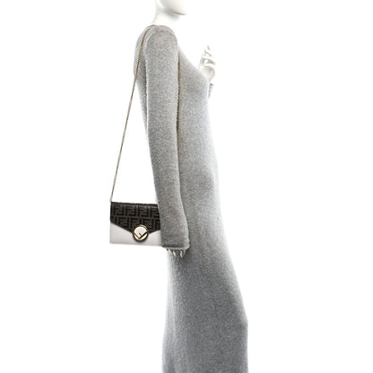 Fendi Vitello Cruise F is Fendi Bi-Color FF 1974 Embossed Medium Envelope Wallet On Chain Maya Black White 2 of 10