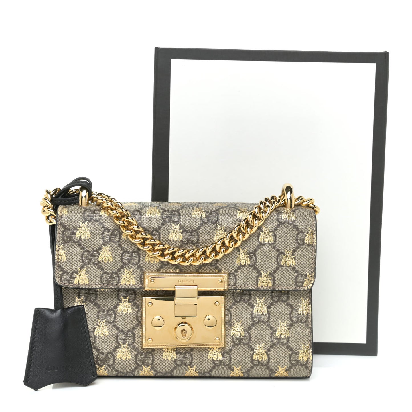 GG Supreme Monogram Bees Small Padlock Shoulder Bag Black