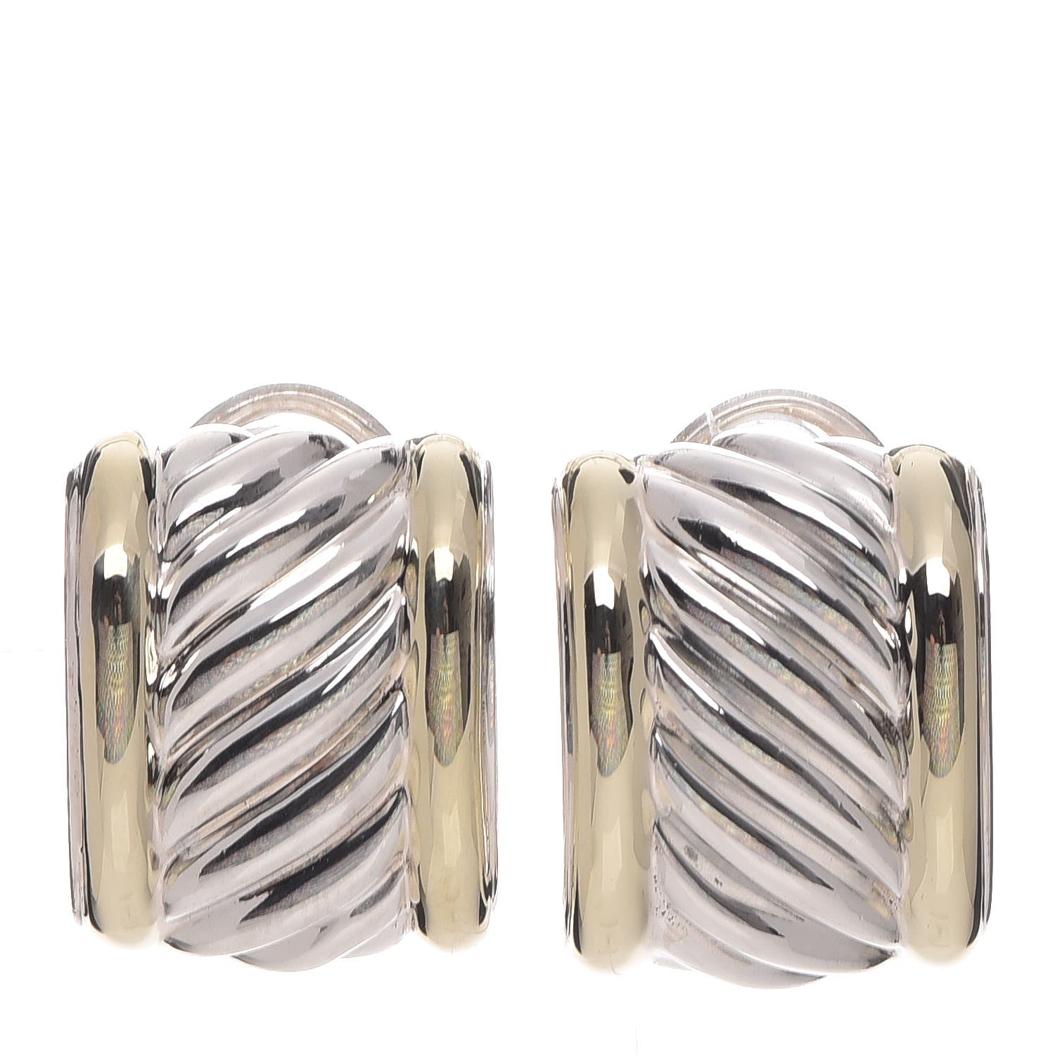 David Yurman Sterling Silver 14K Yellow Gold Cable Classics Cigar Band Earrings 1 of 6