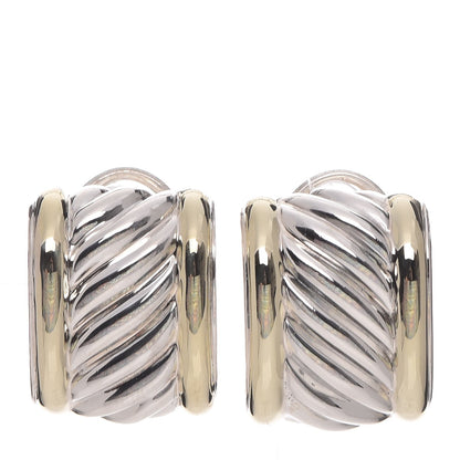 David Yurman Sterling Silver 14K Yellow Gold Cable Classics Cigar Band Earrings 1 of 6