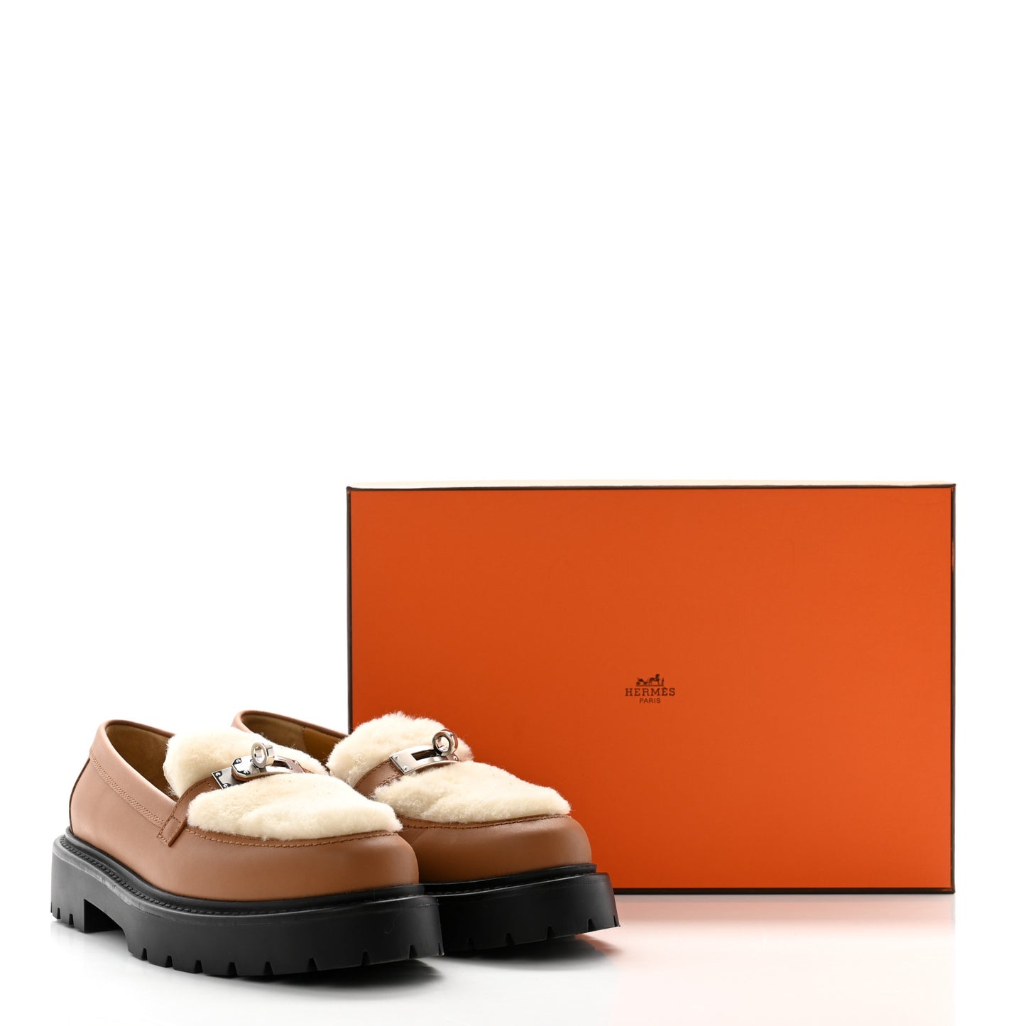 Calfskin Shearling Icone Loafers 36.5 Naturel