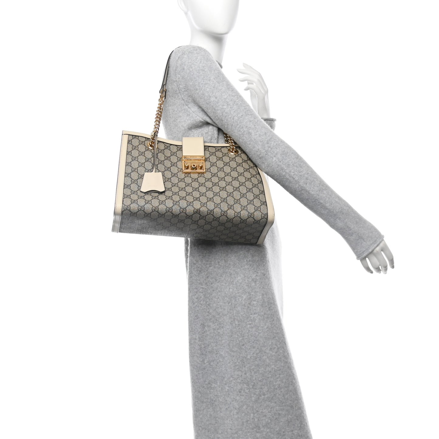 GG Supreme Monogram Medium Padlock Tote White