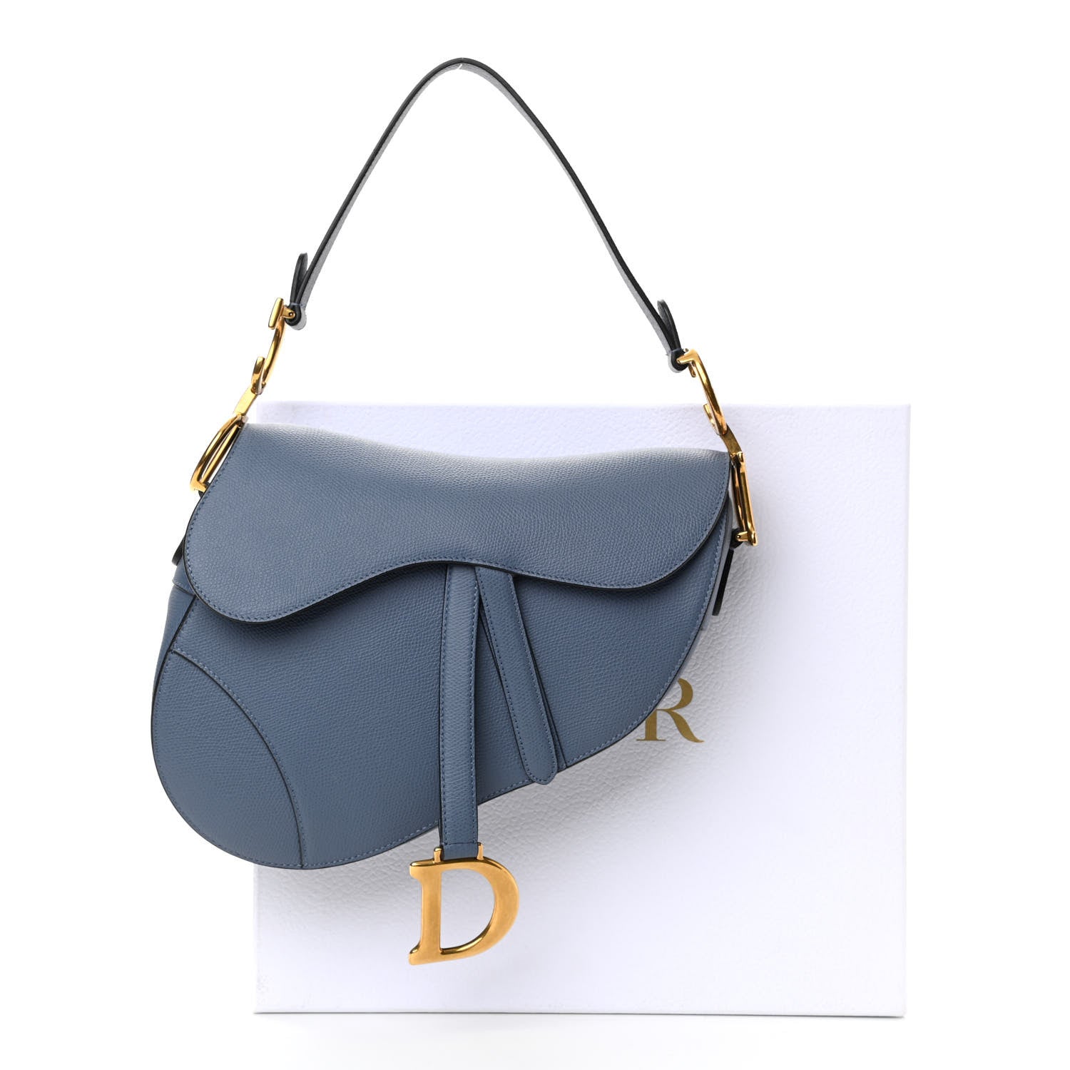 Christian Dior Grained Calfskin Saddle Bag Denim Blue 11 of 11