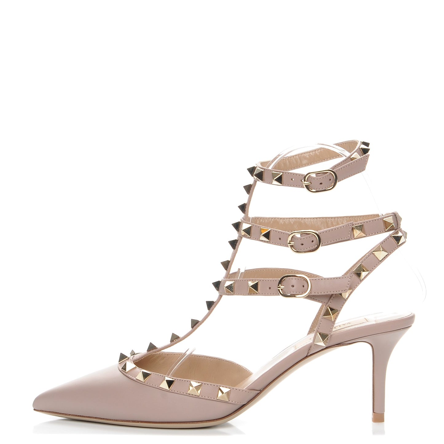 Nappa Rockstud Ankle Strap Low Heel Pumps 37 Poudre