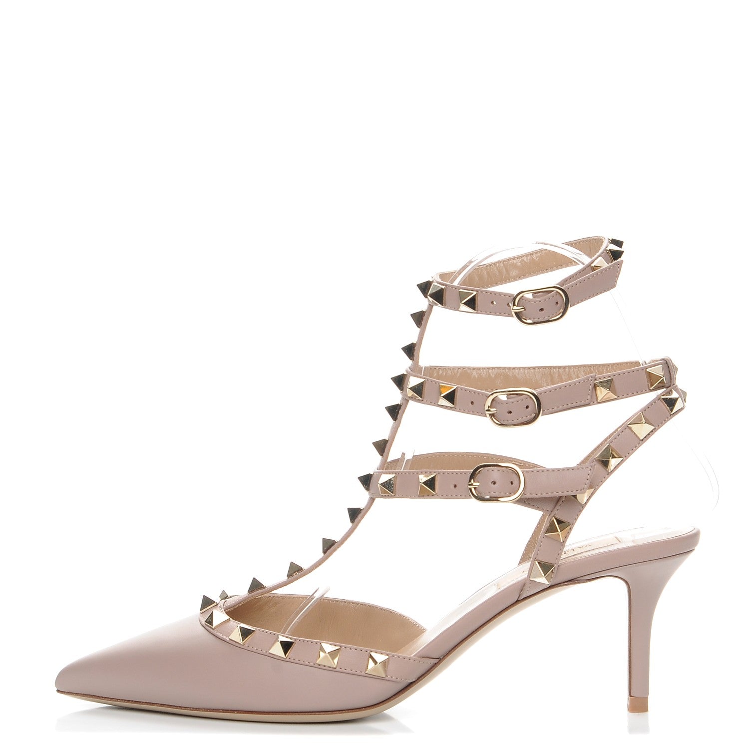 Valentino Garavani Nappa Rockstud Ankle Strap Low Heel Pumps 37 Poudre 1 of 9