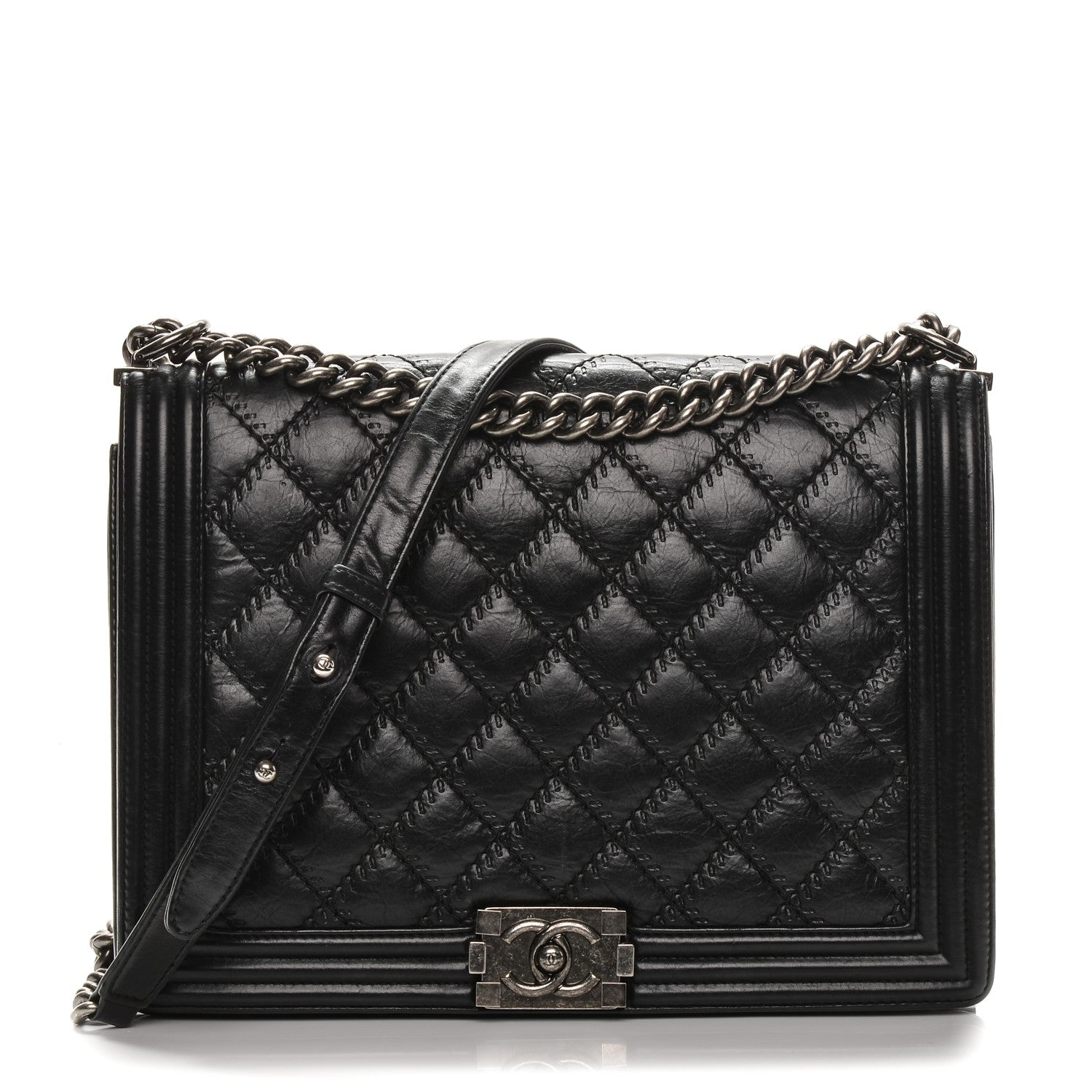 Chanel Calfskin Double Stitch Large Boy Flap Black 1 of 8