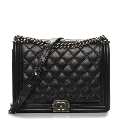 Chanel Calfskin Double Stitch Large Boy Flap Black 1 of 8