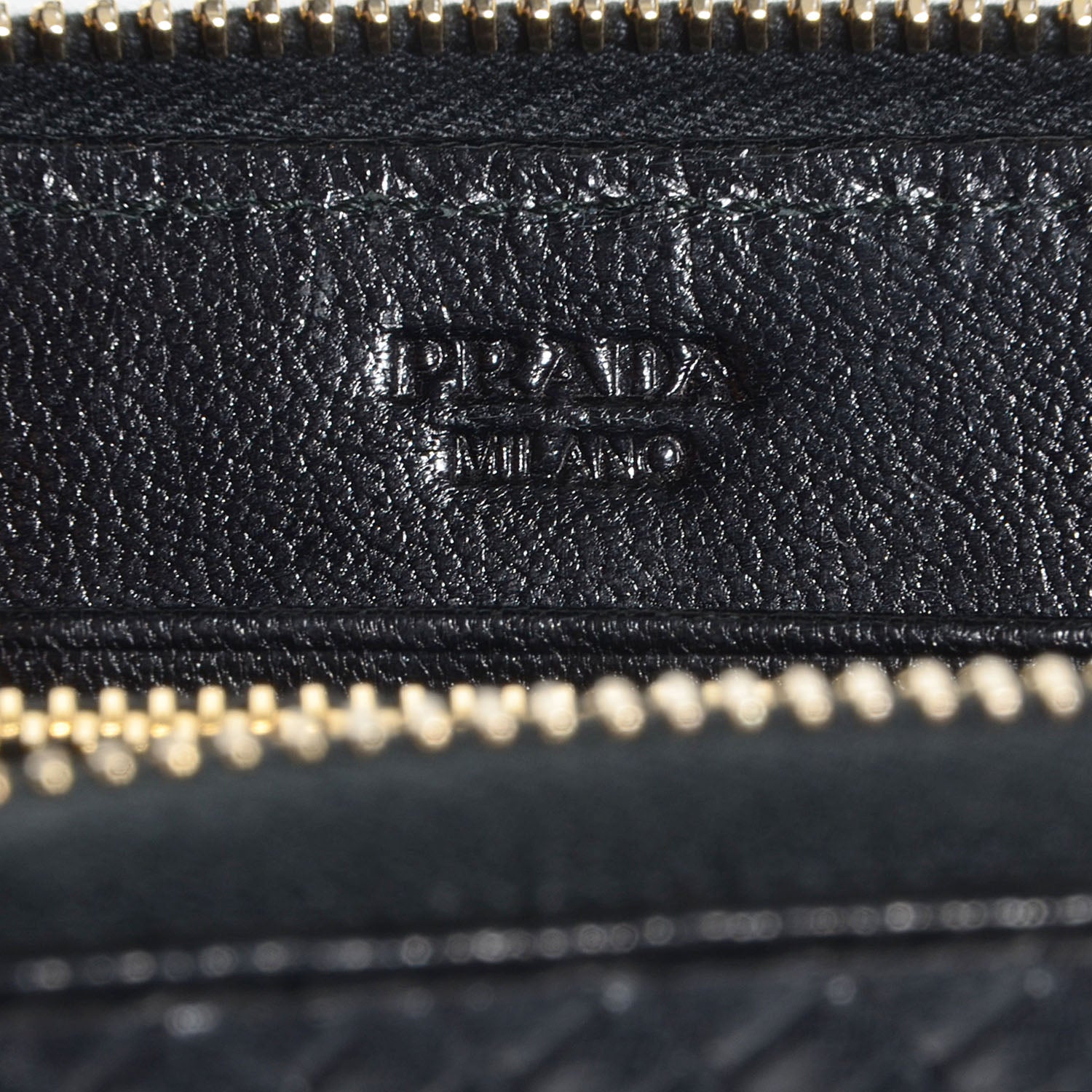 Prada Goatskin Woven Zip Around Wallet Black 6 of 8