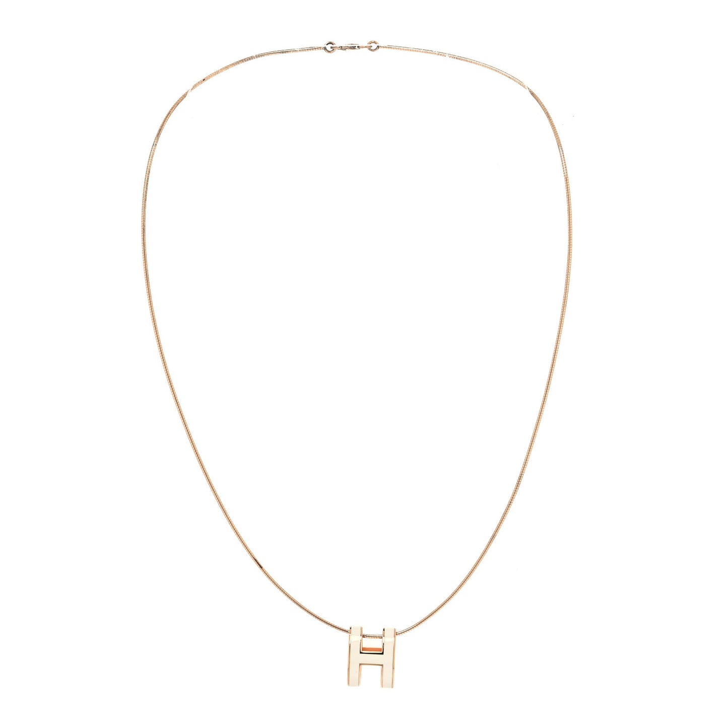 Lacquered Rose Gold Pop H Pendant Necklace Ecru