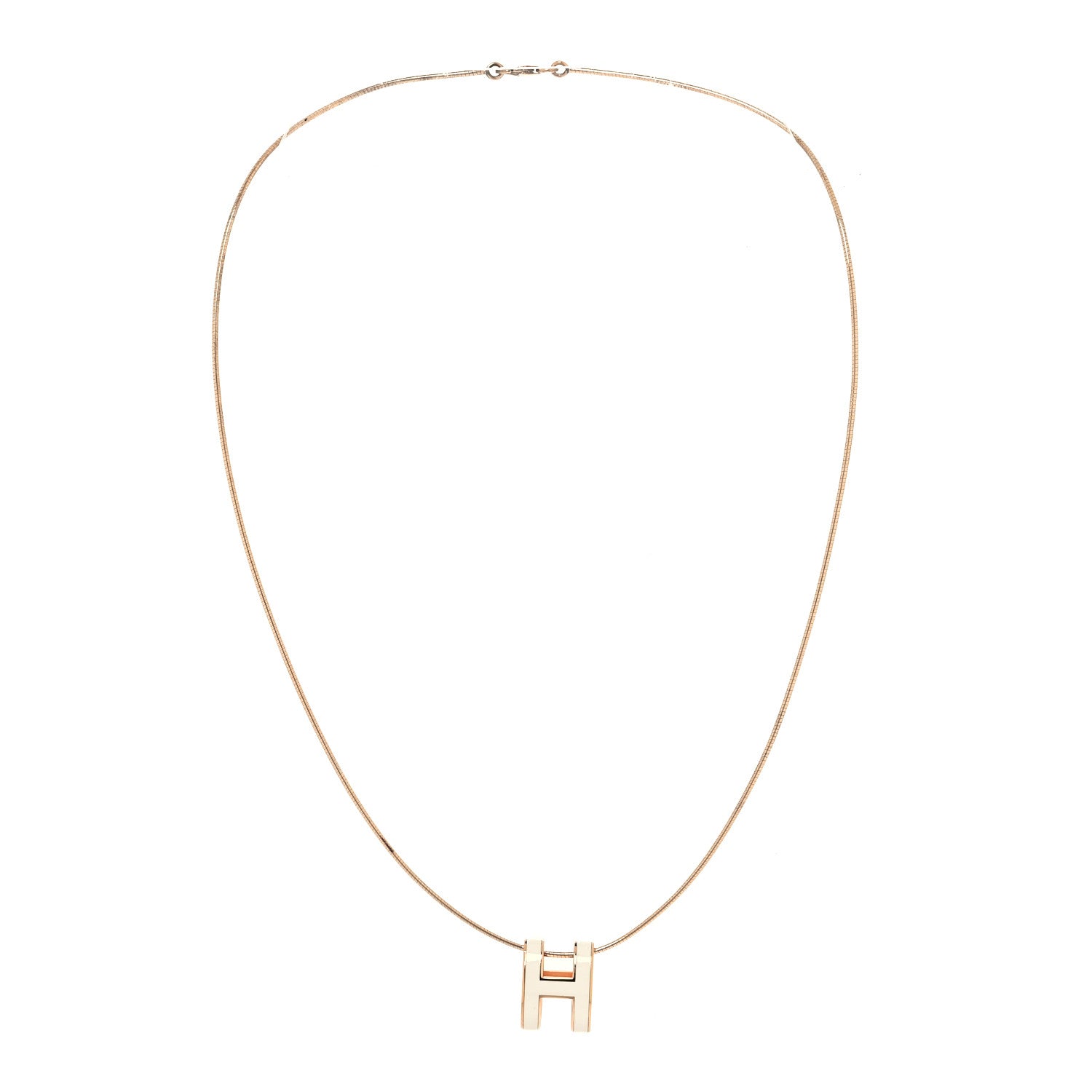 Hermes Lacquered Rose Gold Pop H Pendant Necklace Ecru 3 of 6
