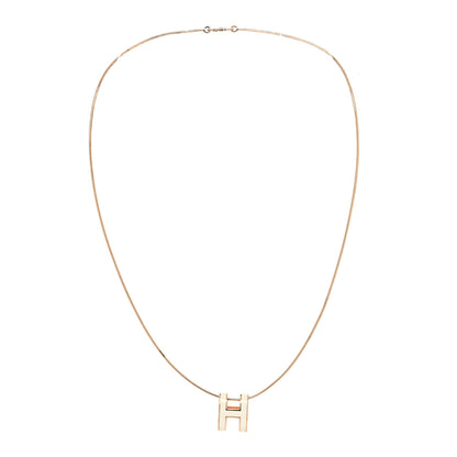 Hermes Lacquered Rose Gold Pop H Pendant Necklace Ecru 3 of 6