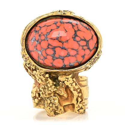 Saint Laurent Glass Cabochon Arty Ovale Ring 7 Gold Coral 1 of 4