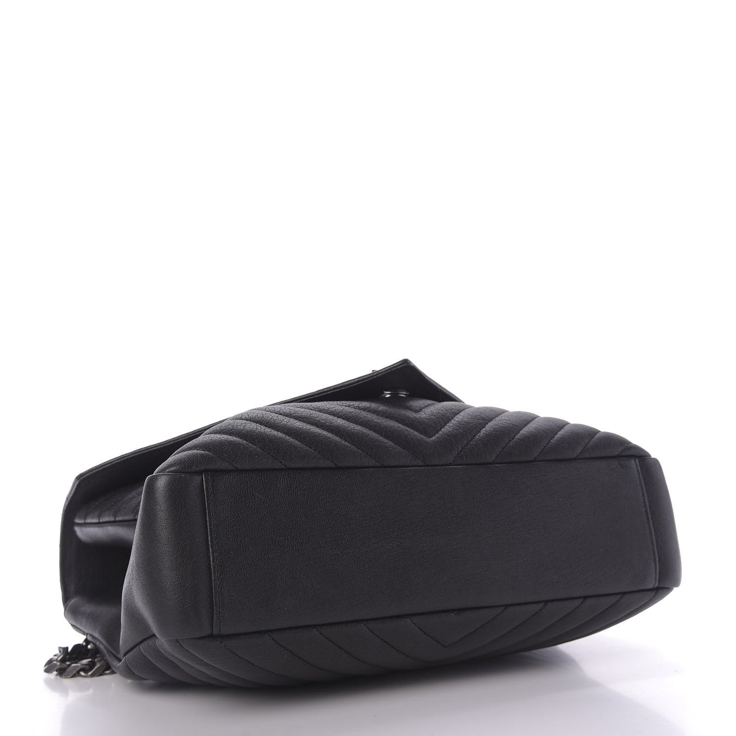 Sheepskin Matelasse Chevron Monogram Monochrome Large College Satchel Black