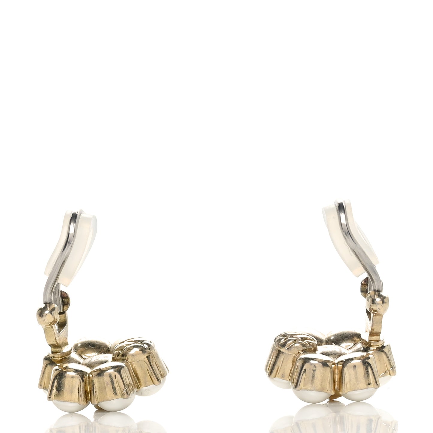 Metal Pearl Double G Clip On Earrings Aged Gold