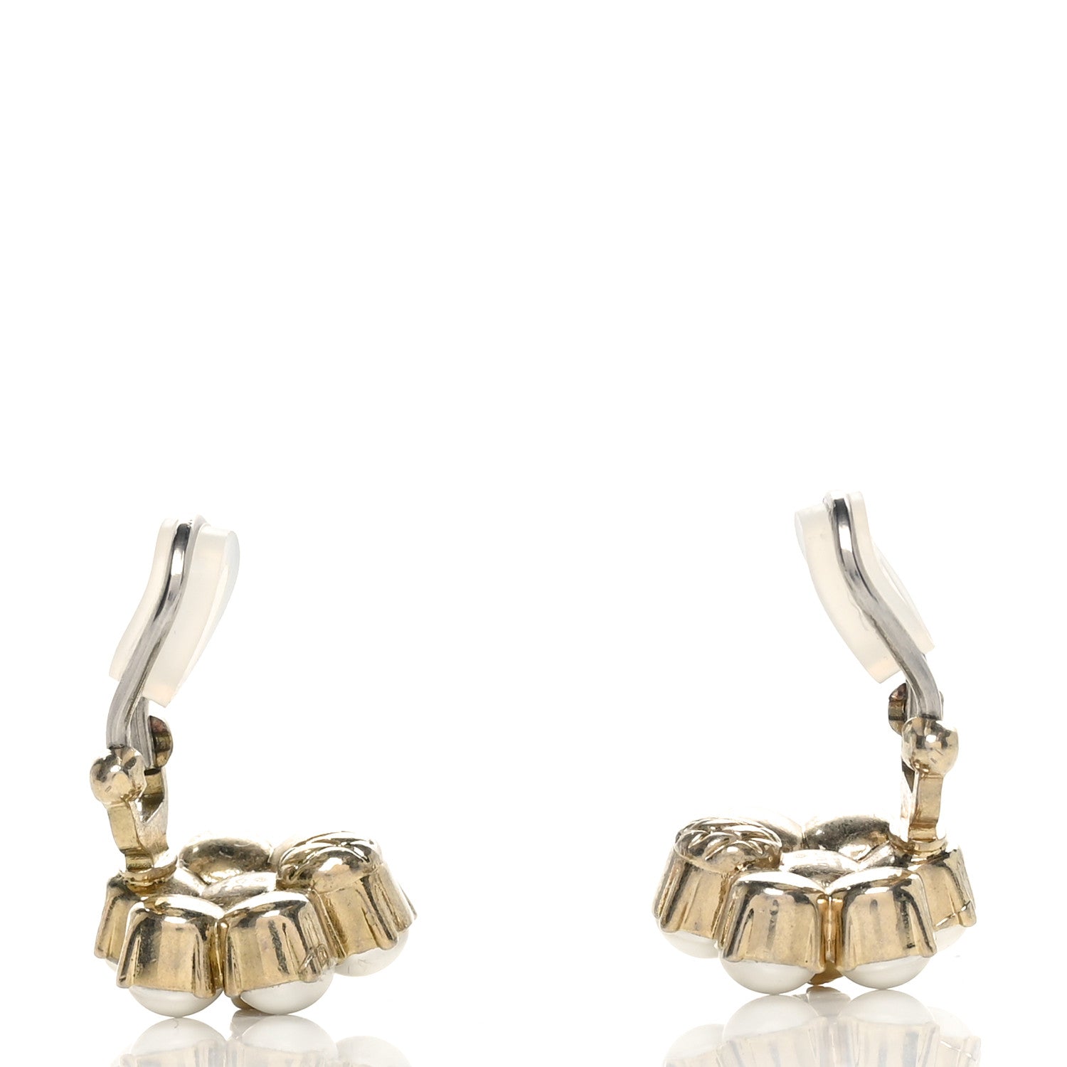 Gucci Metal Pearl Double G Clip On Earrings Aged Gold 3 of 5