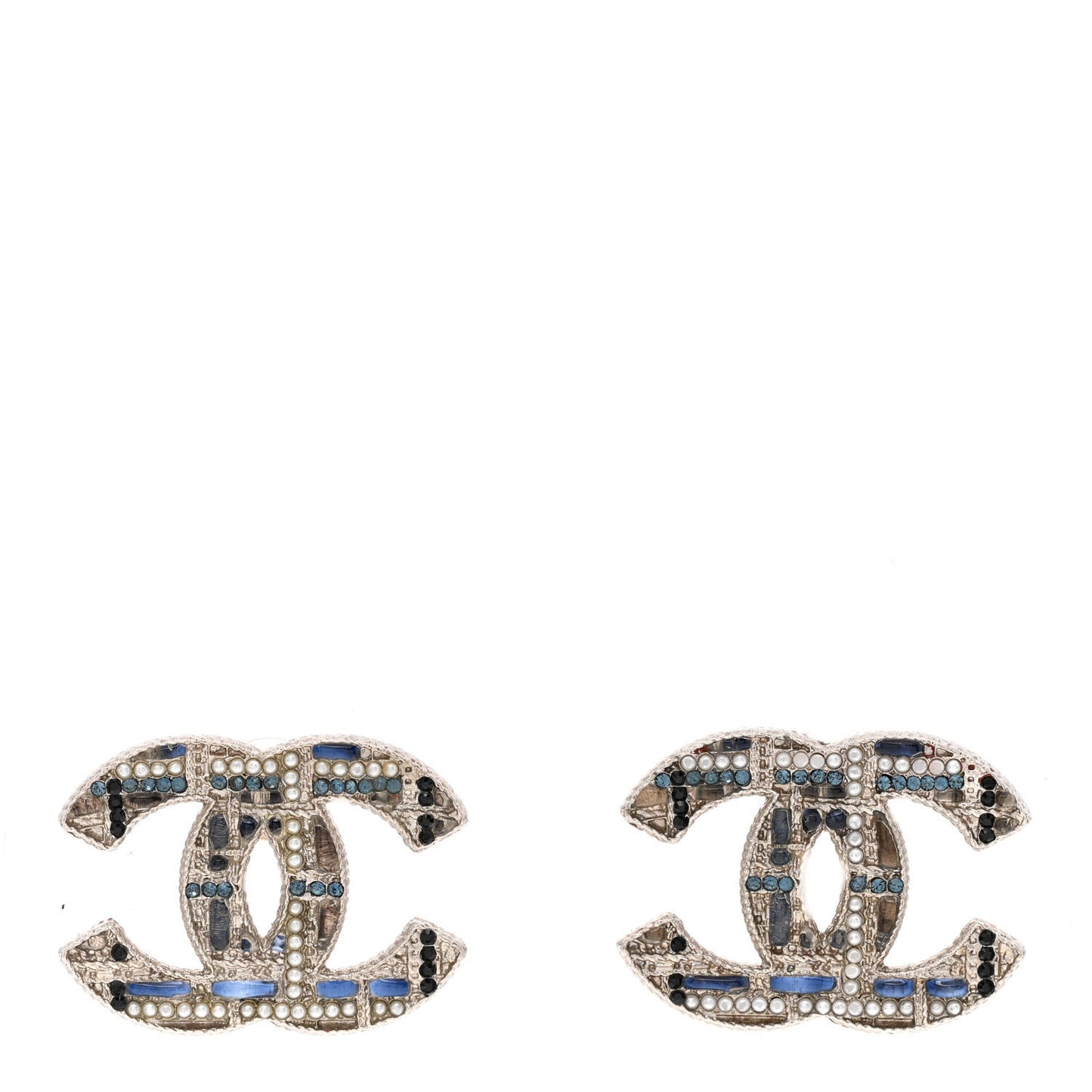 Tweed Effect CC Earrings Silver Blue Black