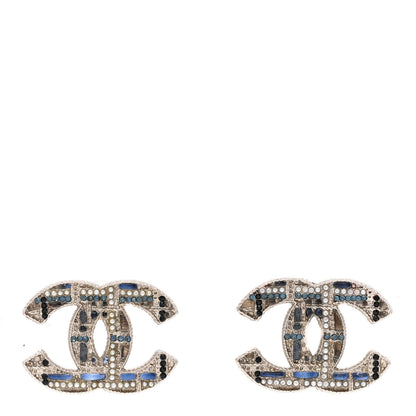 Chanel Tweed Effect CC Earrings Silver Blue Black 1 of 4