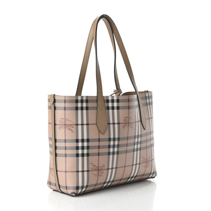 Burberry Grainy Calfskin Haymarket Check Medium Reversible Tote Camel 11 of 16