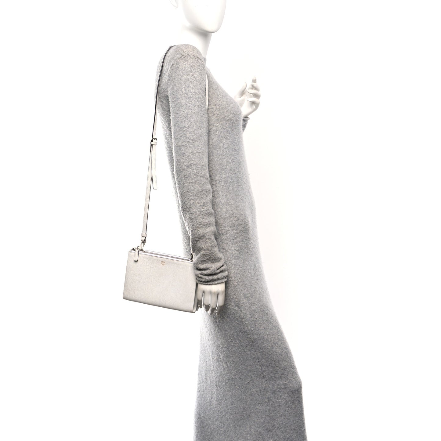 Grained Calfskin Milla Double Crossbody Bag White