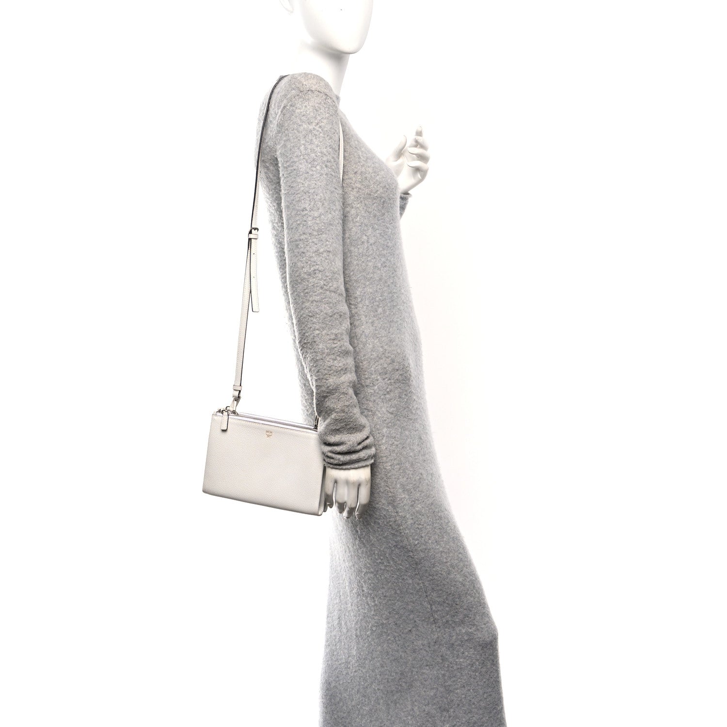 MCM Grained Calfskin Milla Double Crossbody Bag White 2 of 10