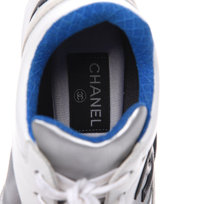 Chanel Suede Calfskin Womens CC Sneakers 37 White Silver Blue 11 of 12
